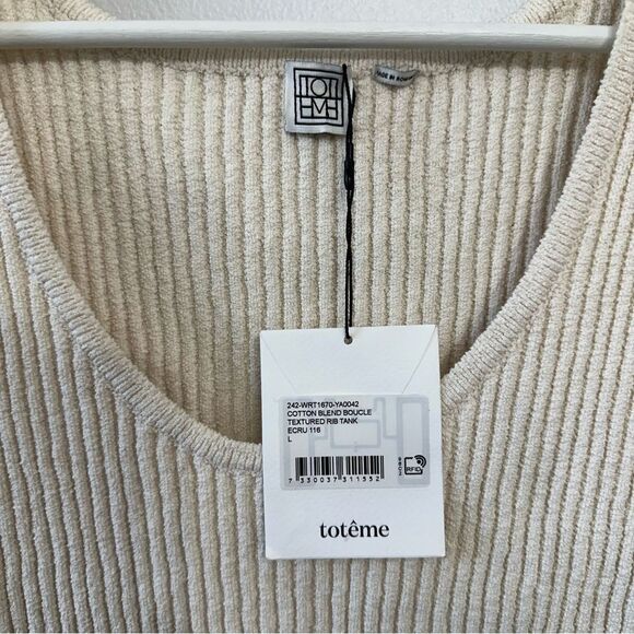 TOTEME Ribbed-Knit Cotton-Blend Bouclé Tank Top - Picture 5 of 8